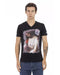 V-neck Short Sleeve T-shirt with Front Print L Men