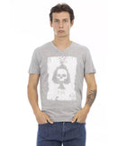 Short Sleeve T-shirt with V-neck and Front Print 3XL Men