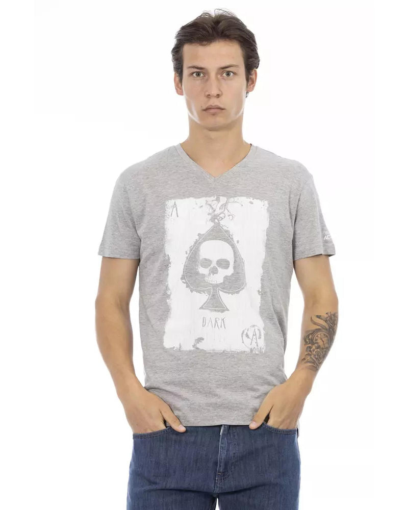 Short Sleeve T-shirt with V-neck and Front Print XL Men