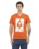 Short Sleeve T-shirt with V-neck and Front Print S Men