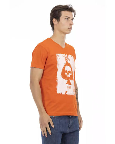 Short Sleeve T-shirt with V-neck and Front Print S Men