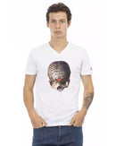 Short Sleeve T-shirt With V-neck. Front Print. L Men