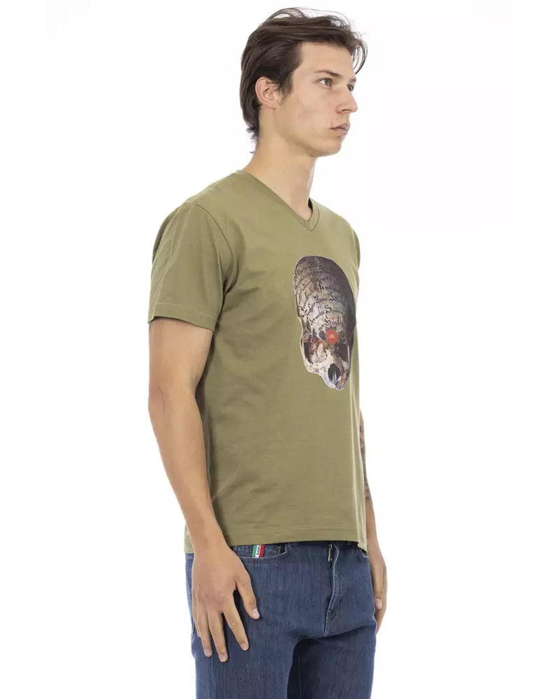 Short Sleeve T-shirt with V-neck and Front Print S Men