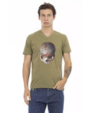 Short Sleeve T-shirt with V-neck and Front Print XL Men