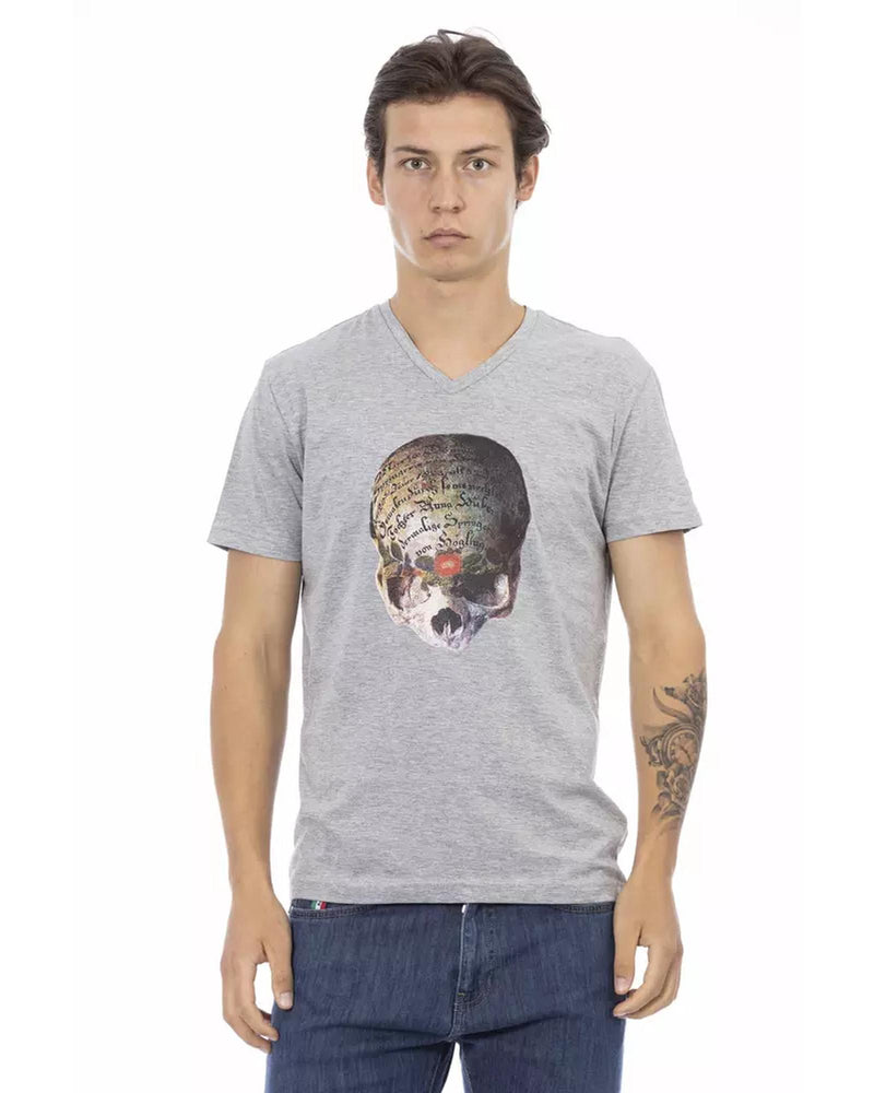 Front Print V-Neck Short Sleeve T-Shirt L Men