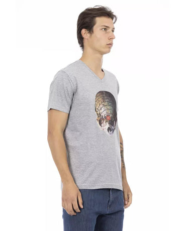 Front Print V-Neck Short Sleeve T-Shirt L Men