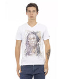 Short Sleeve T-shirt With V-neck - Front Print L Men