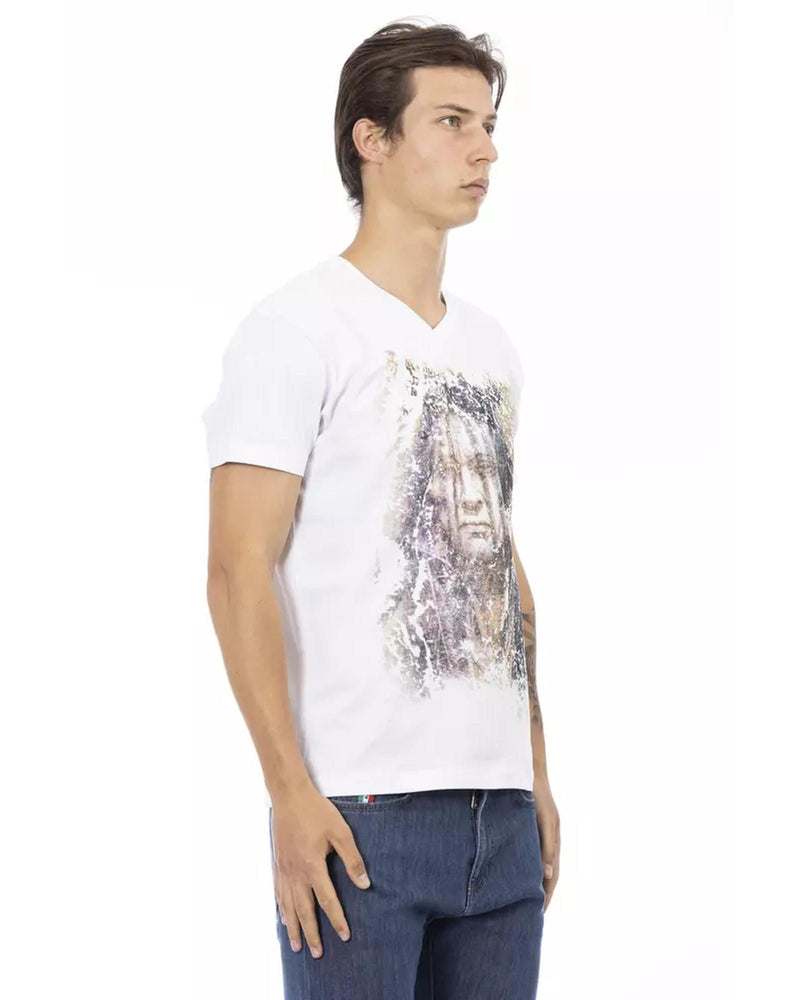 Short Sleeve T-shirt With V-neck - Front Print XL Men