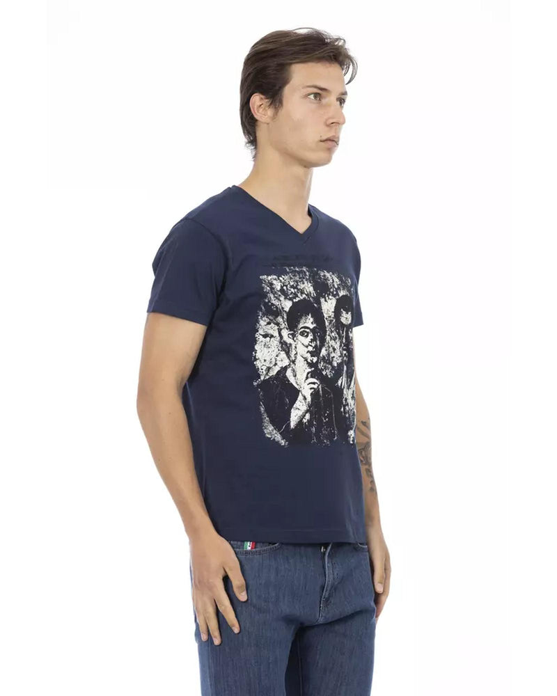 Short Sleeve T-shirt with V-neck and Front Print L Men