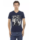 Short Sleeve T-shirt with V-neck and Front Print M Men