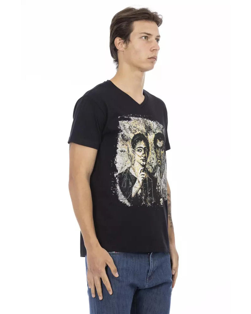 Short Sleeve T-shirt with V-neck and Front Print 2XL Men