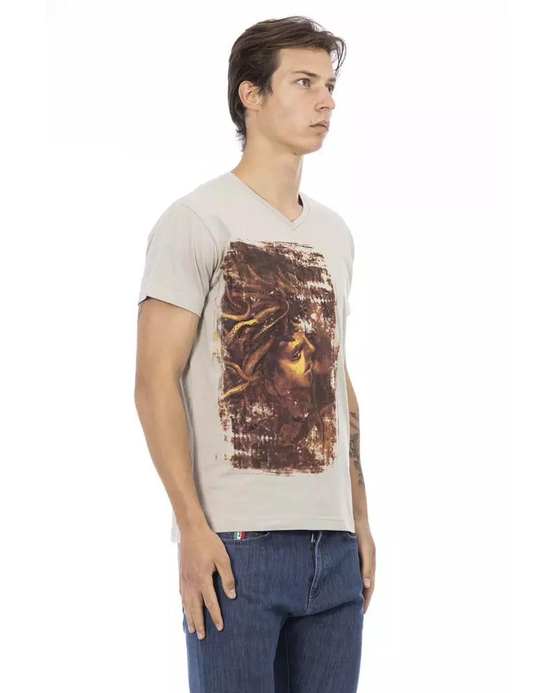 Short Sleeve V-Neck T-shirt with Front Print 3XL Men