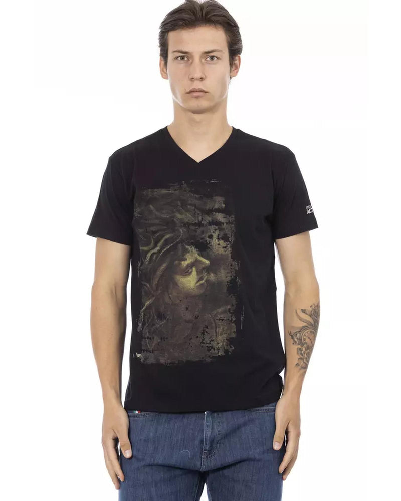 Front Print Short Sleeve V-neck T-shirt L Men