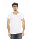 Short Sleeve T-shirt with V-neck and Chest Print