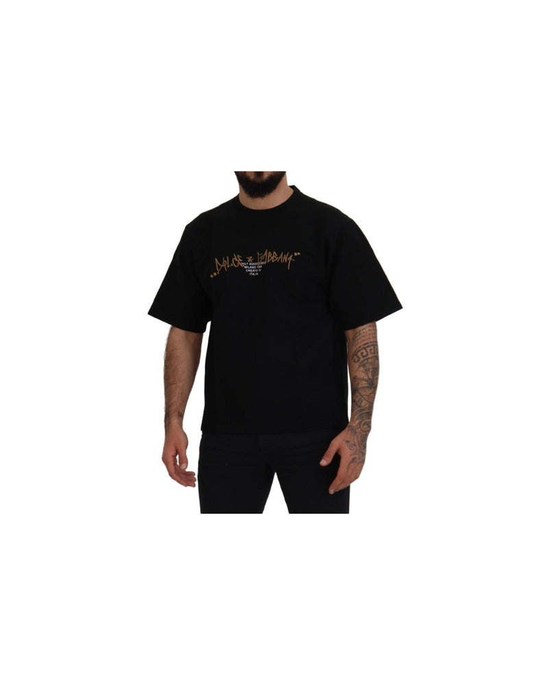 Authentic Dolce &amp; Gabbana Black Logo T-Shirt 48 IT Men