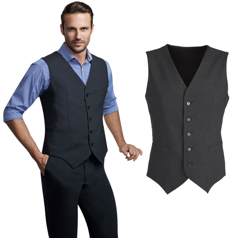 Mens Wool Blend Vest w/ Knitted Back Waistcoat Sleeveless Wool Blend - Charcoal