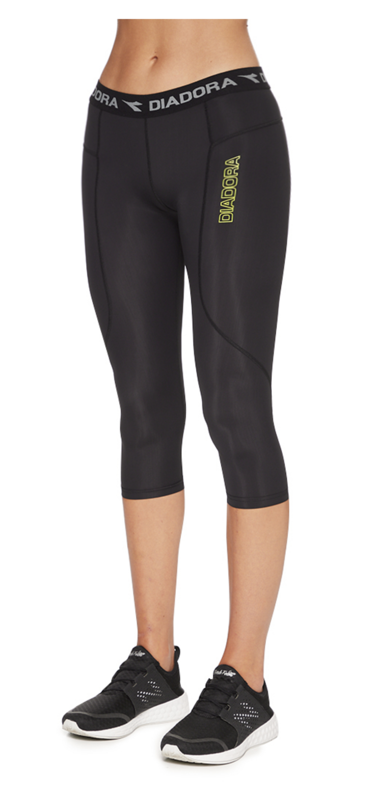 DIADORA Ladies Compression Sports 3/4 Tights Gym Yoga Thermals - Black