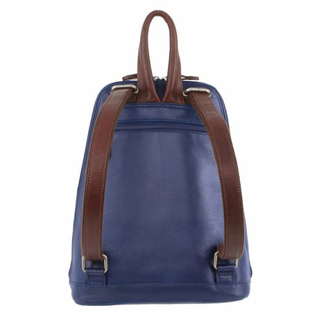 Milleni Women's Bag Italian Leather Soft Nappa Leather Backpack Travel - Indigo/Chestnut