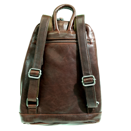 Milleni Ladies Genuine Italian Leather Backpack Bag Twin Zip - Chestnut