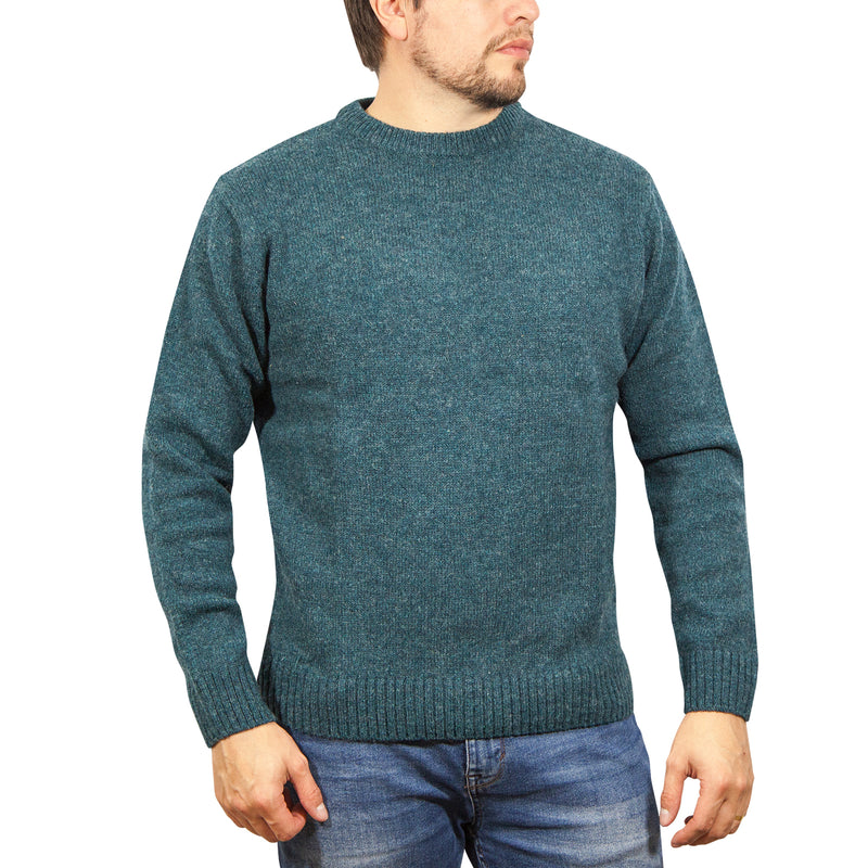 100% SHETLAND WOOL CREW Round Neck Knit JUMPER Pullover Mens Sweater Knitted