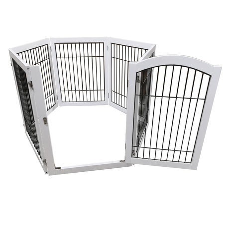 Wooden Dog Pen and Six Panel Pet Gate, White