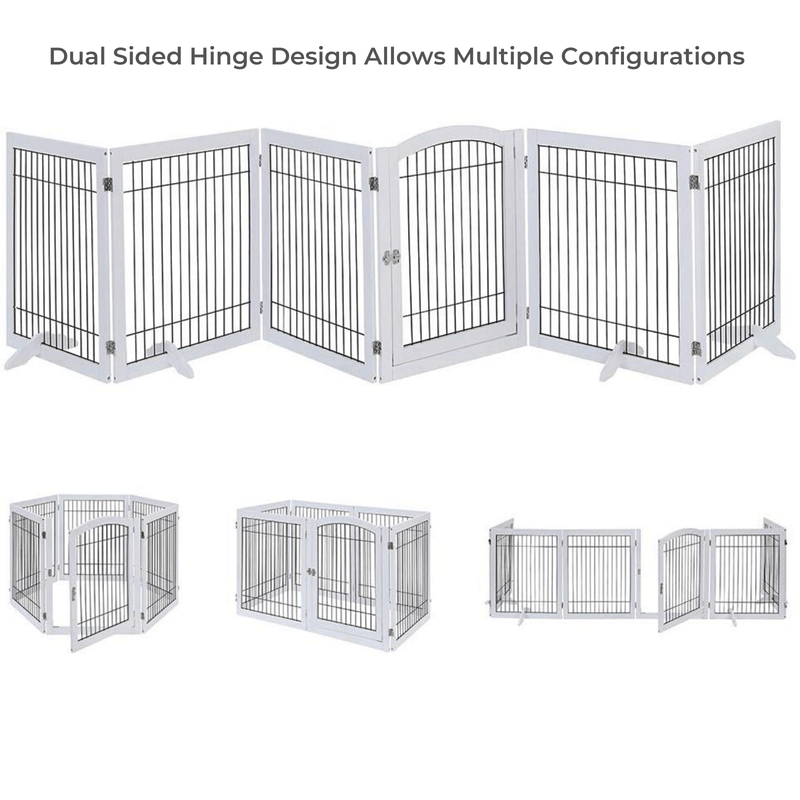 Wooden Dog Pen and Six Panel Pet Gate, White