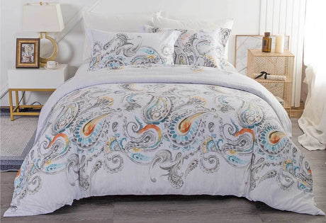 Queen Size White Paisley Quilt Cover Set (3PCS)