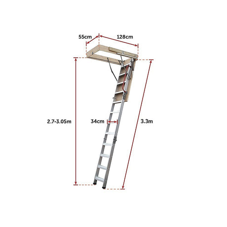 Deluxe Aluminium Attic Loft Ladder - 2700mm to 3050mm