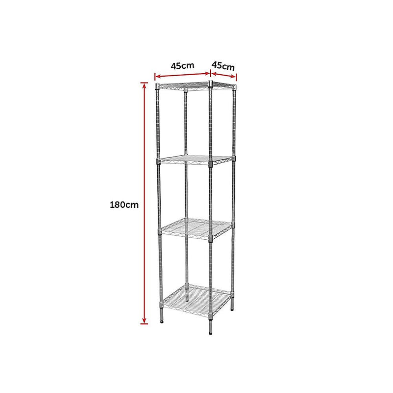 Modular Chrome Wire Storage Shelf 450 x 450 x 1800 Steel Shelving