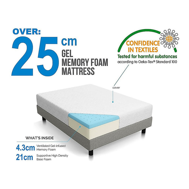 Palermo Double 25cm Gel Memory Foam Mattress  - Dual-Layered  - CertiPUR-US Certified