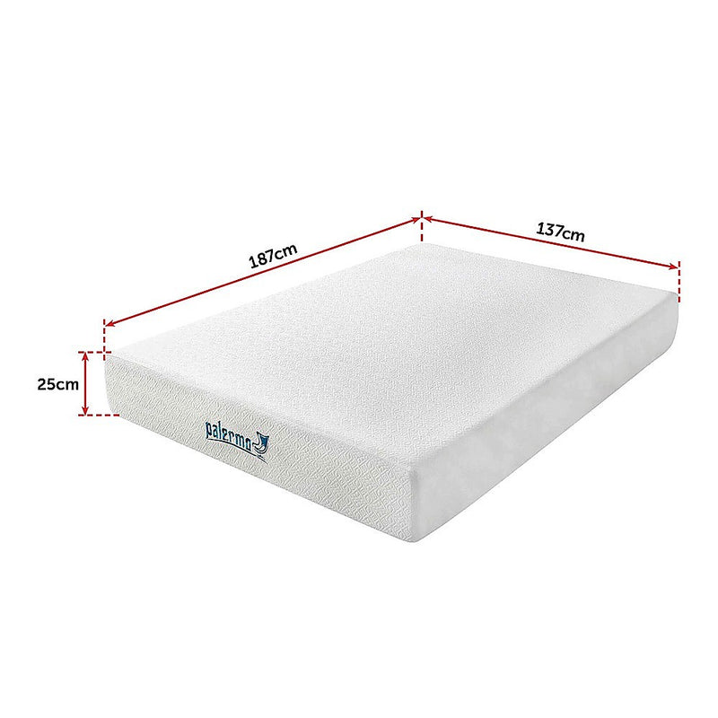 Palermo Double 25cm Gel Memory Foam Mattress  - Dual-Layered  - CertiPUR-US Certified