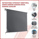 Retractable Straight Drop Roll Down Awning Garden Patio Screen 3.0X2.5M