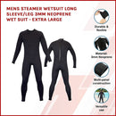 Mens Steamer Wetsuit Long Sleeve/Leg 3mm Neoprene Wet Suit - Extra Large