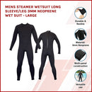 Mens Steamer Wetsuit Long Sleeve/Leg 3mm Neoprene Wet Suit - Large