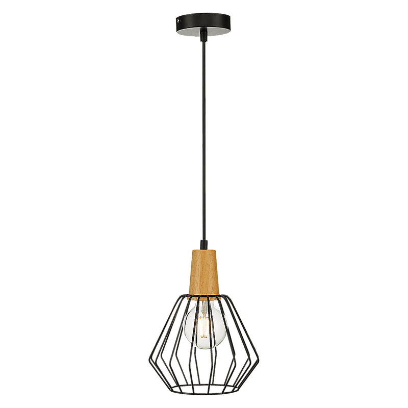 Wood Pendant Light Bar Black Lamp Kitchen Modern Ceiling Lighting