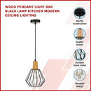 Wood Pendant Light Bar Black Lamp Kitchen Modern Ceiling Lighting