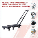 Foldable Hand Flatbed Trolley Cart 6 x 360 Degree Rotating Wheels with Maximum Load 200Kg