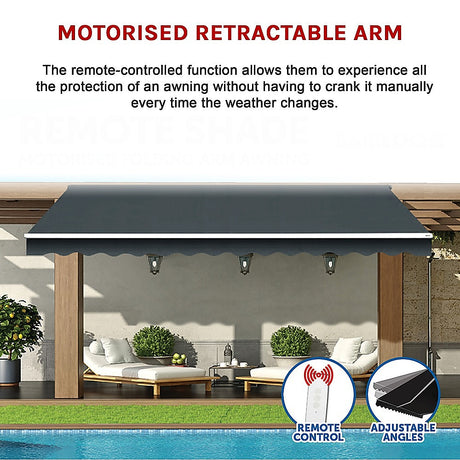 Motorised Outdoor Folding Arm Awning Retractable Sunshade Canopy Grey 4.0m x 2.5m