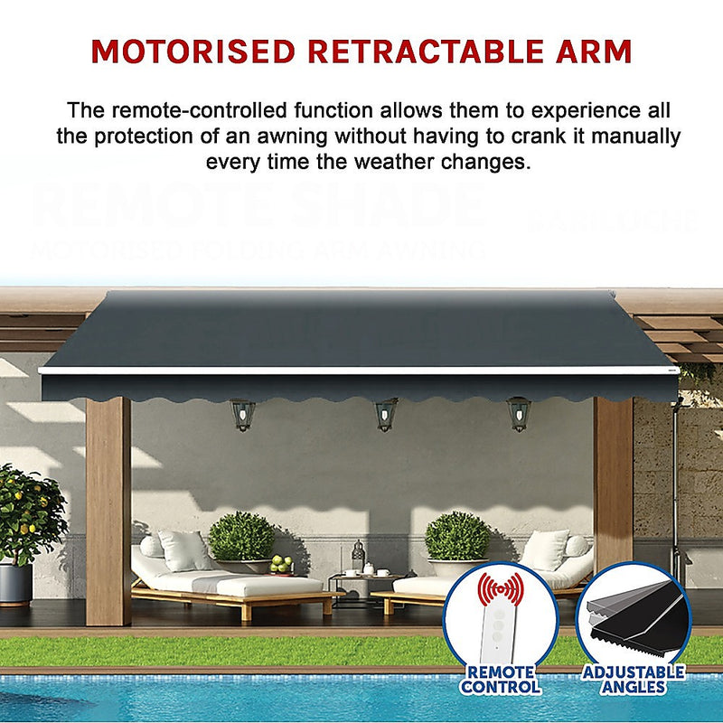 Motorised Outdoor Folding Arm Awning Retractable Sunshade Canopy Grey 3.0m x 2.5m