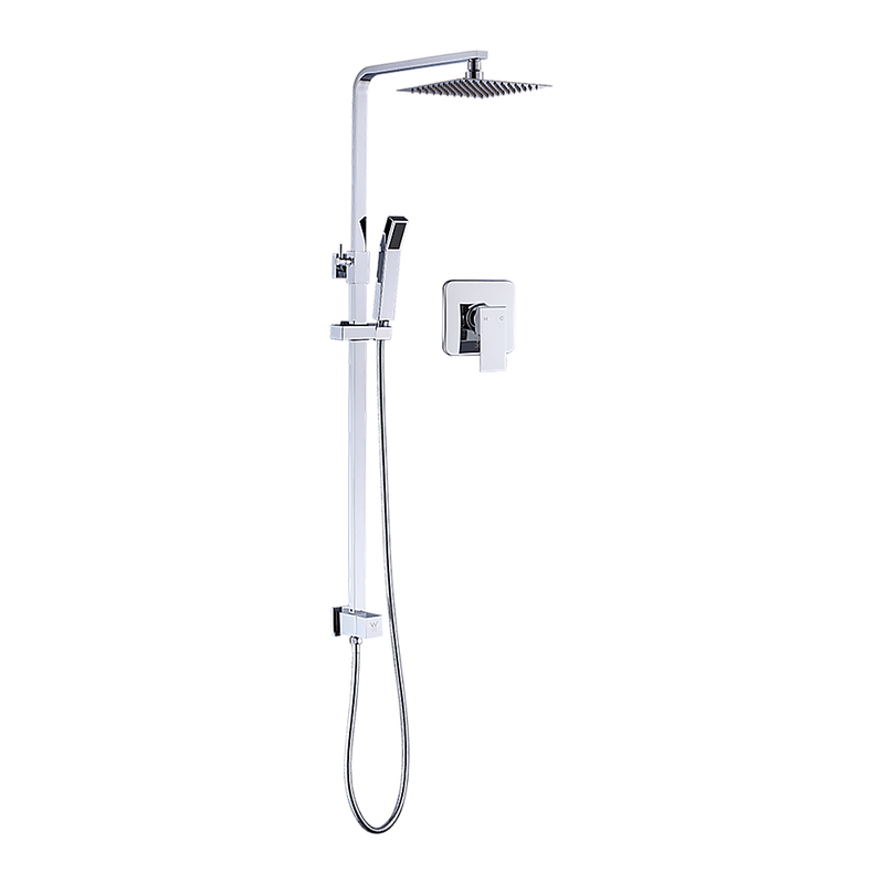 WELS 8" Rain Shower Head Set Square Dual Heads Faucet High Pressure With Mixer