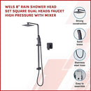 WELS 8" Rain Shower Head Set Square Dual Heads Faucet High Pressure With Mixer