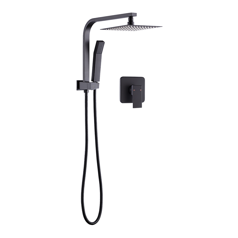 WELS 8" Rain Shower Head Set Square Dual Heads Faucet High Pressure With Mixer