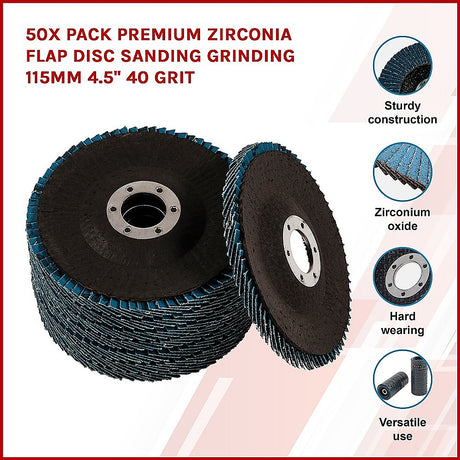 50x Pack Premium Zirconia Flap Disc Sanding Grinding 115mm 4.5