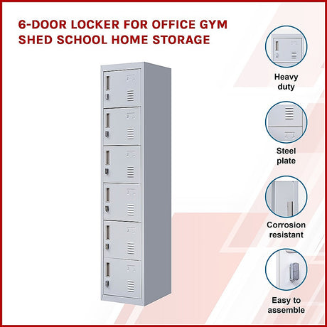 6-Door Locker for Office Gym Shed School Home Storage