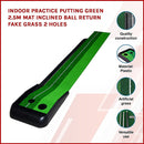 Indoor Practice Putting Green 2.5m Mat Inclined Ball Return Fake Grass 2 Holes