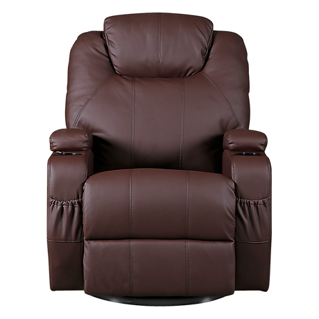 Brown Massage Sofa Chair Recliner 360 Degree Swivel PU Leather Lounge 8 Point Heated