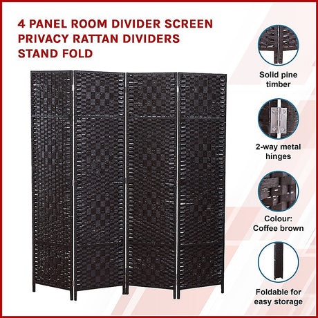 4 Panel Room Divider Screen Privacy Rattan Dividers Stand Fold