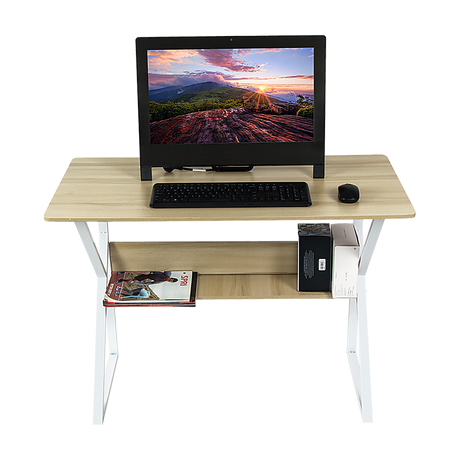 Wood & Metal Computer Desk with Shelf Home Office Furniture