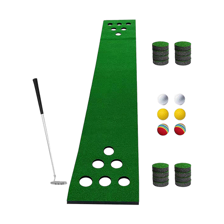 Golf Beer Pong Game Toy Set Green Golf Putting Matt with 2 Putters, 6 Balls