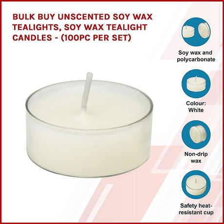 Bulk Buy Unscented SOY WAX Tealights, Soy Wax Tealight Candles - (100pc per set)